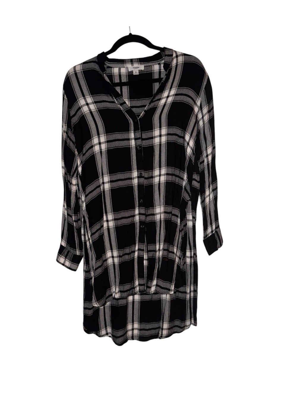 KENSIE JEANS Black & White Plaid Button-Front Women's Tunic Top Size Medium